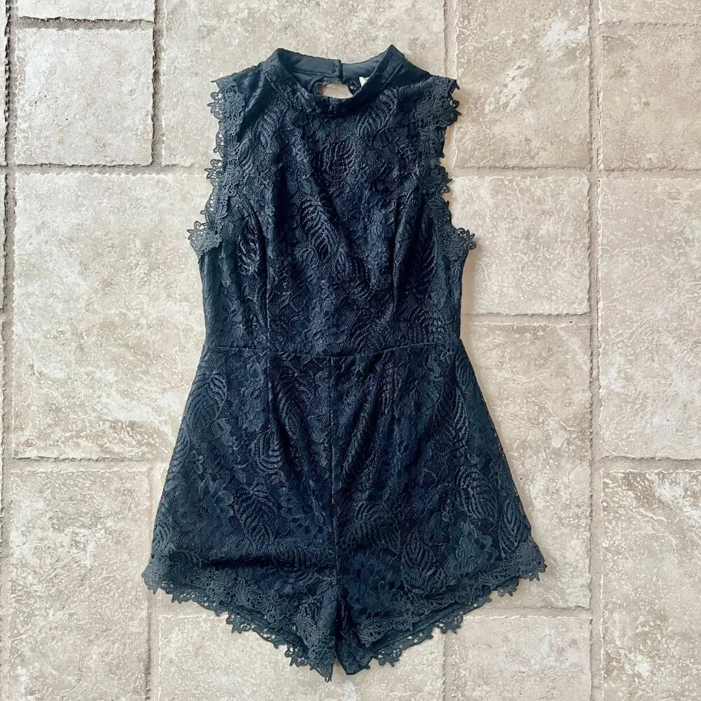 Francesca's Collections Black Lace Sleeveless Romper